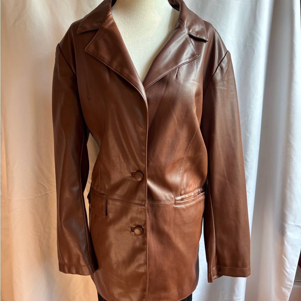 Brown Faux Leather Women's Jacket
